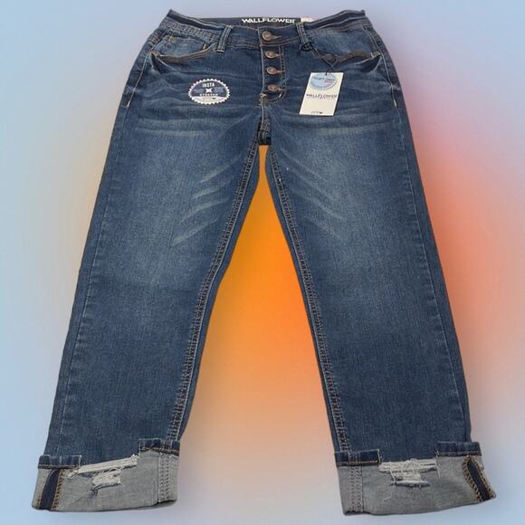 WALLFLOWER Women’s 3 /26 HIGH RISE CURVY CROP Button Fly Blue Jeans - Picture 3 of 4